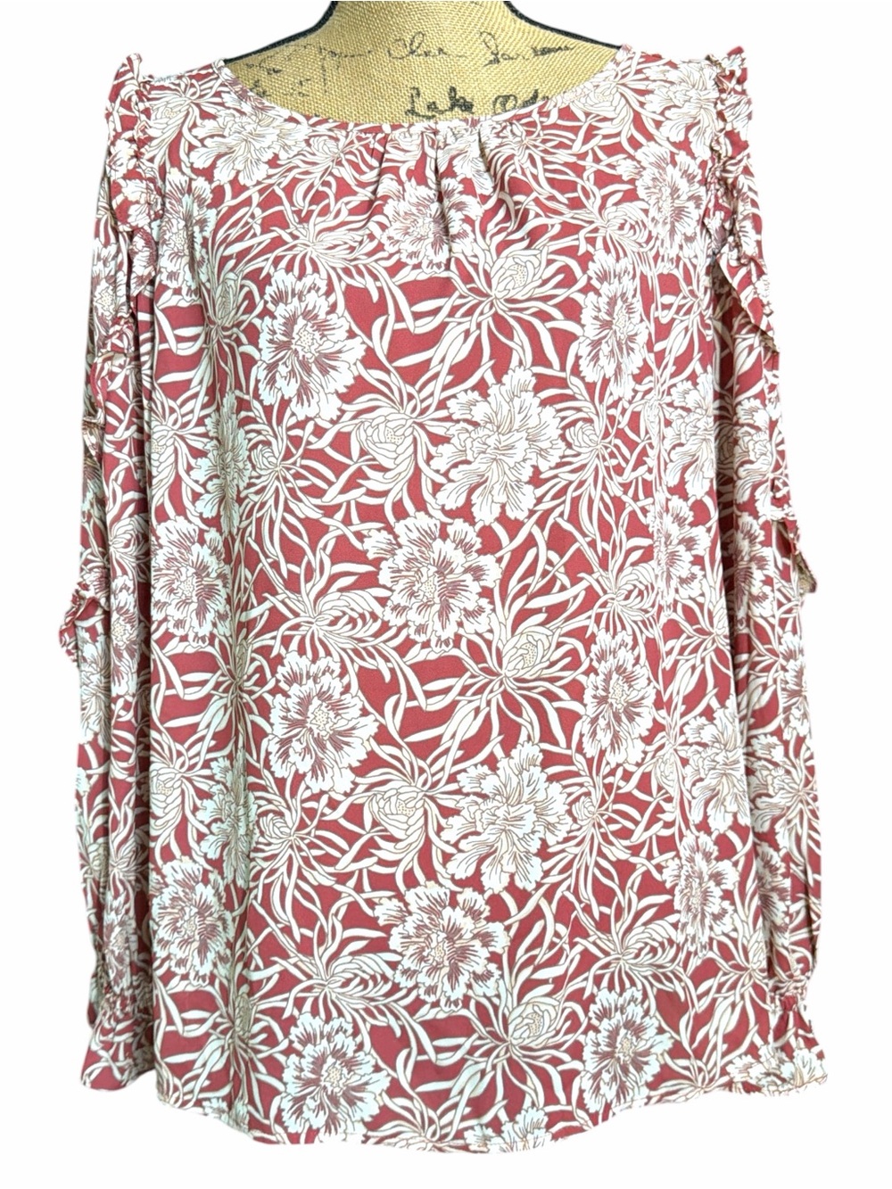 Loft Floral Ruffled Shoulder and sleeves Top - Dusty Rose EC Size X-Large